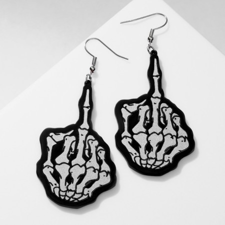 Acrylic earrings "skeletons" hands, black and white color in silver-2