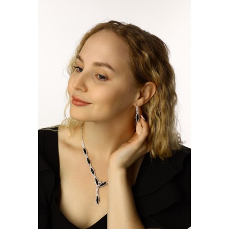Set 2 objects: earrings, Kilence Listopad Subtle rhombus, Black and white color in silver, 45cm-3