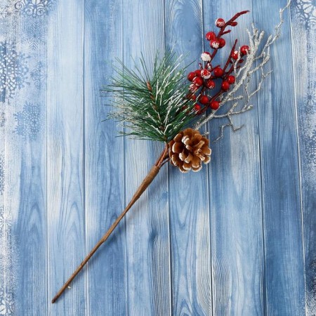 Decor "Winter charm" needle a branch in silver berry berry, 30 cm-2
