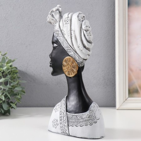 Souvenir Polystone Bust "African in the headdress with earrings" Gray 13.5x7x27 cm-2