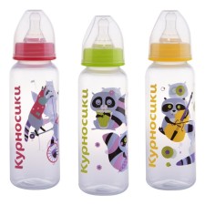 A bottle with a lid and silicone nipple, 250 ml, color mix