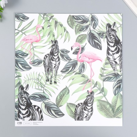 Scrapbooking paper bilateral "parrots, flamingos and zebra" density 180 g 30.5x32 cm-2
