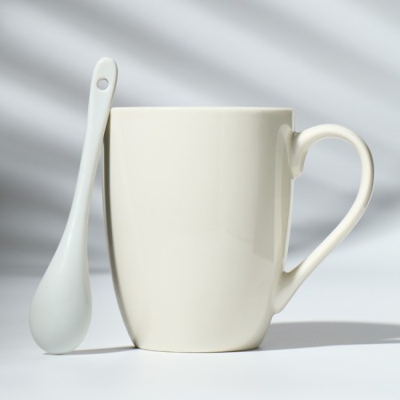 Ceramic mug with a spoon "Deer", 310 ml, white color-4