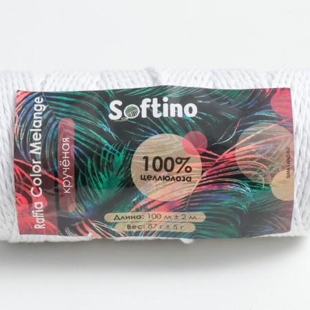 Yarn 100% cellulose "Softino Raffia Color Melange" Washed, White 100m ± 2m 87 g-3