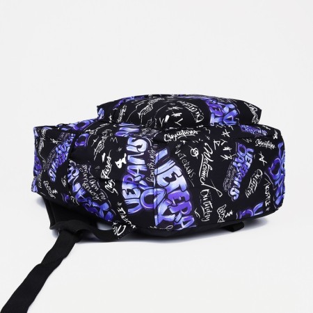 A backpack with a zipper, 3 outer pockets, purple color/black-4