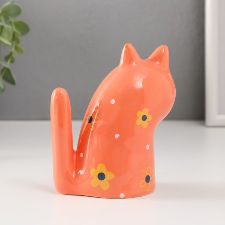 Souvenir Ceramics "Kitty red, with flowers, tail pipe" 10.2x6.3x12.3 cm-2