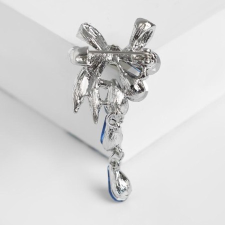 Brooch "Flower dew" with a bow, the color is white and blue in silver-1