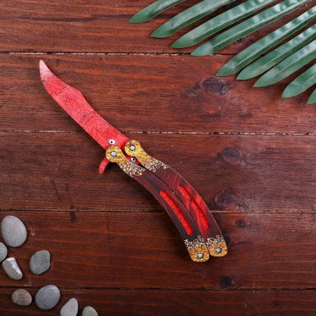 Wooden souvenir "Butterfly knife" red granite