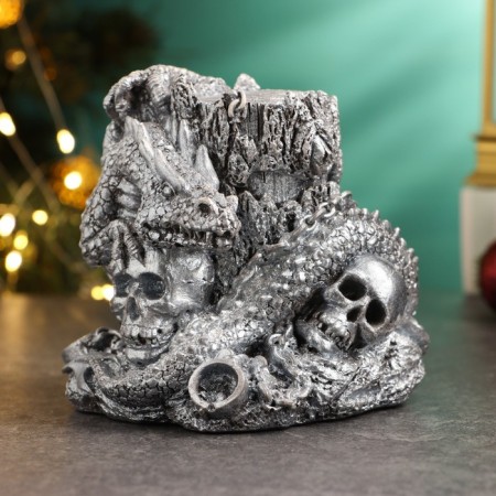 Skull "Skull with a snake" 11x11x11cm, silver-1