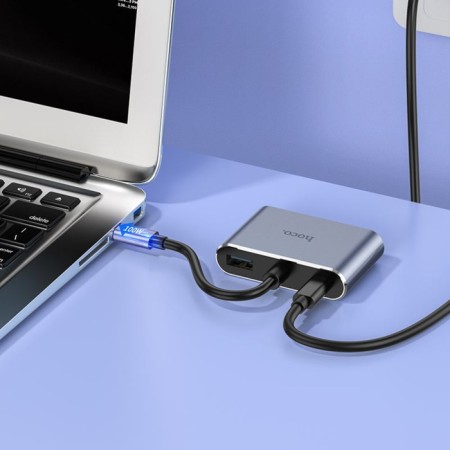 Adapter Hoco HB30, HDMI/VGA/USB3.0/PD 15 cm, gray-9