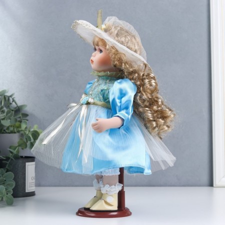 Doll Collectible Ceramics "Natasha in a pale blue dress in a hat" 30 cm-2