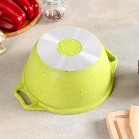 Trendy Style, 2 liter pan, glass cover, anti -stick coating, green color-10
