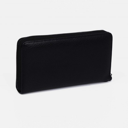 Male purse with zipper, department for bills, for maps, for coins, black color-1