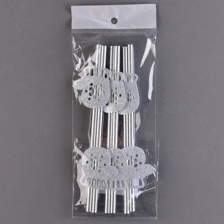Pipe for cocktail "mittens", in the set 6 pcs., Silver-3