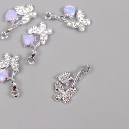 Decor for creativity metal, rhinestones "Butterfly with a drop" silver 2.4x1.3x0.5 cm-1