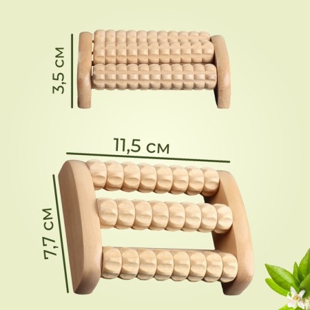 Feet massage "Drum", 3 rollers with spikes, wooden, 11.5 × 7.7 × 3.5 cm-2