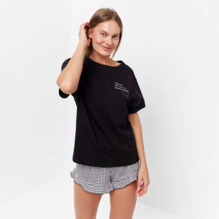 Female homemade set (T -shirt/shorts), black color, size 52-3