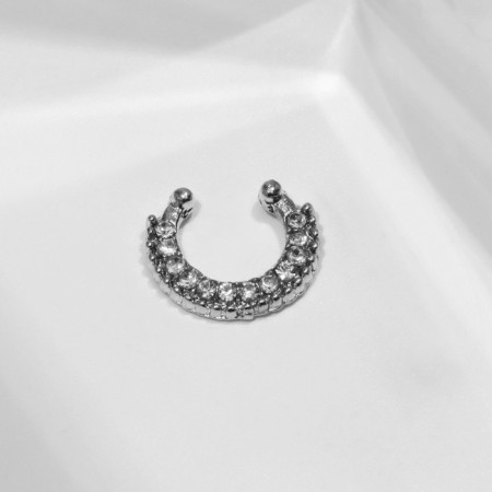 Nose piercing (fake for septum) “ring” mini, set 12 pcs., D = 10 mm, white color in silver-1