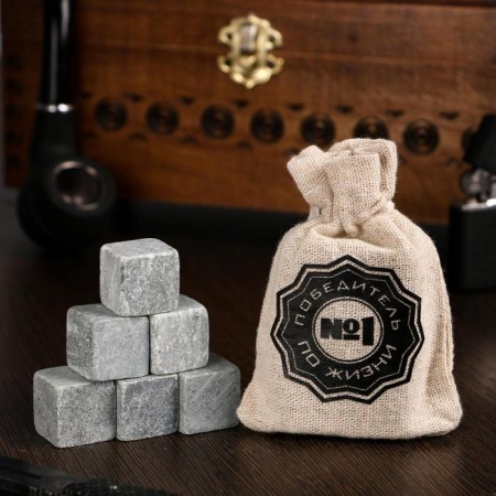 Stones for whiskey in the bag "winner in life", natural steat, 6 pcs