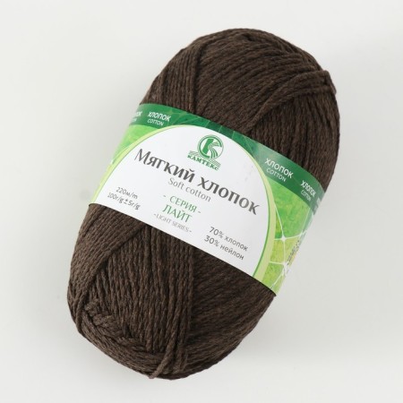 Yarn "soft cotton" 70% cotton, 30% nylon 220m/100g (063 chocolate)-1