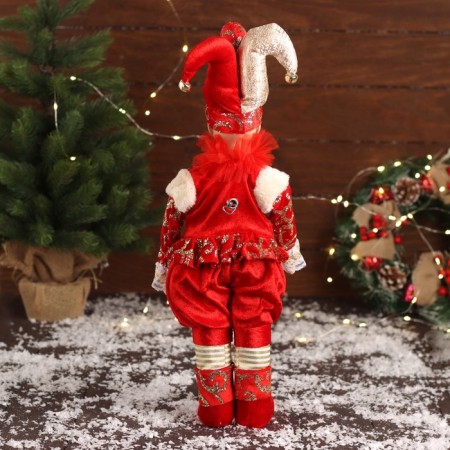New Year's Jester "in a brilliant suit" moves, 48x16 cm, red-2