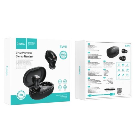 Hoco E11 TWS headphones, wireless, vacuum, BT5.1, 40/300 mAh, microphone, black-9