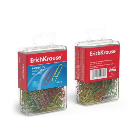 Office paper clips 28 mm color 200 pieces Erich Krause, plastic box 19740-3