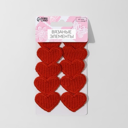 Knitted elements "Heart", 3.5 × 3 cm, 10 pcs, red color-2