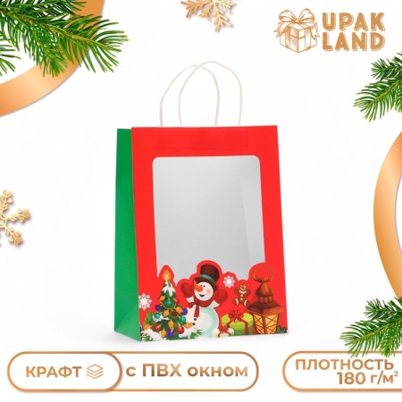 Gift package with the Snowman window 26 x 35 x 16 cm, red