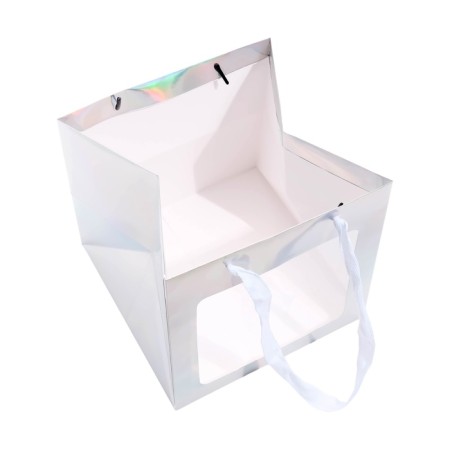 A packet for a cake with a square bottom and window, holographic, 20 x 20 x 20 cm-3