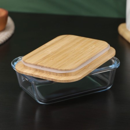 A container of heat -resistant glass with a bamboo cover Bellatenero Eco, 640 ml-3