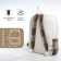 Youth backpack from textiles, 3 pockets, white/brown/blue color