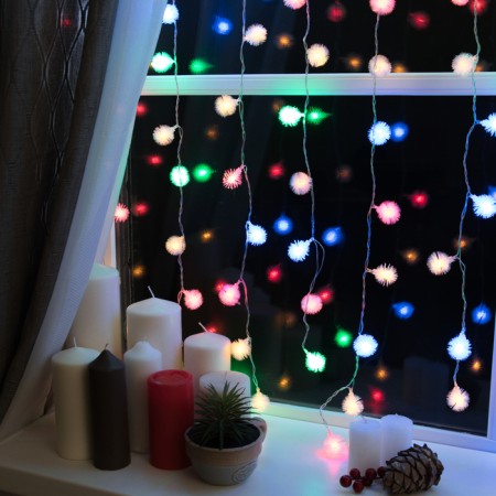 Garland "Curtain" 2 × 1.5 m with nozzles "Hedgehog", IP20, Transparent thread, 360 LED, glow of multi, 8 modes, 220 V-1