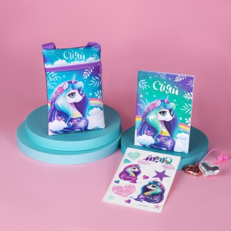 Gift set for the girl "Shine", bag, gum set, notebook, tattoo-1