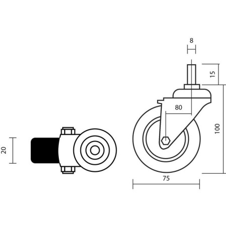 Furniture wheel, d = 75 mm, with a foot, with a latch, gray-1