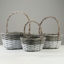Set of wicker baskets, 39x30x15x37 cm, 33x25x13.5x32 cm, 27x20x12x27 cm, 3 pcs, gray, willow
