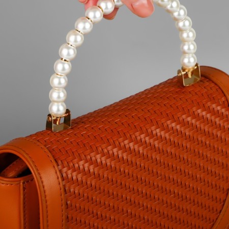 Handle for a bag, metal, pearl beads, for a puncture, 12.5 × 9 × 1.2 cm, white/gold color-4