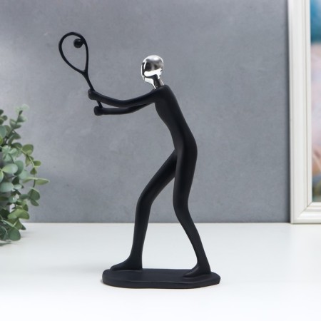 Souvenir Polystone "Athlete - Tennis" Black with silver 28.5x13 cm