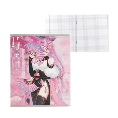 Subject notebook, 48 sheets, cell, geometry, erichkrause "manga", cardboard cover of twin-lax, unit offset white 100%, information block