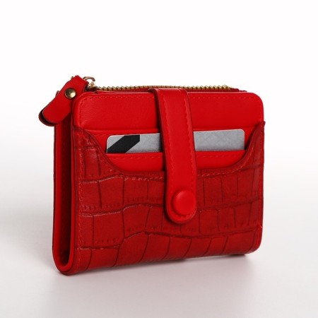 Women's wallet on the button, red color-3