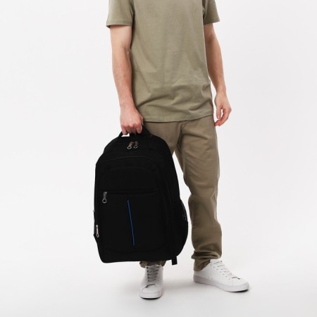 Male backpack, Marat, 3 lightning departments, 3 external pockets, black/blue color-7