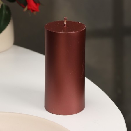 Candle-cylinder smooth, 5x10 cm, wine, metallic, 6 hours-1