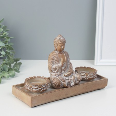 Souvenir Polystone candlestick for 2 candles "Buddha - Meditation" for silver 8.7x24.3x15 cm-4