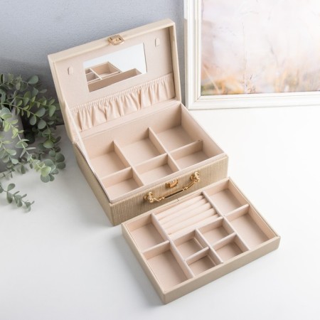 Casket to the leatherette for jewelry "Case. Texture" beige 24x17.5x9.5 cm-2