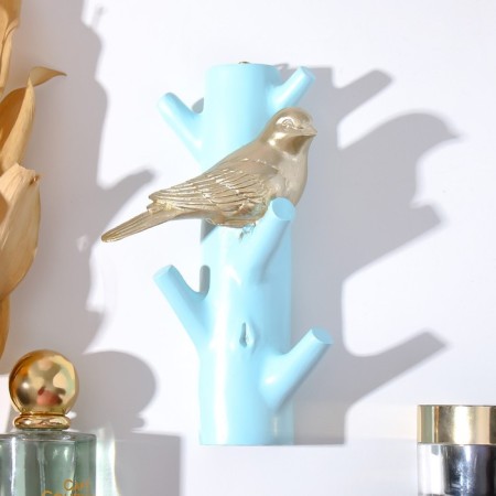 Hooks decorative polystone "Golden bird on a blue branch" 16x5.7x9.7 cm