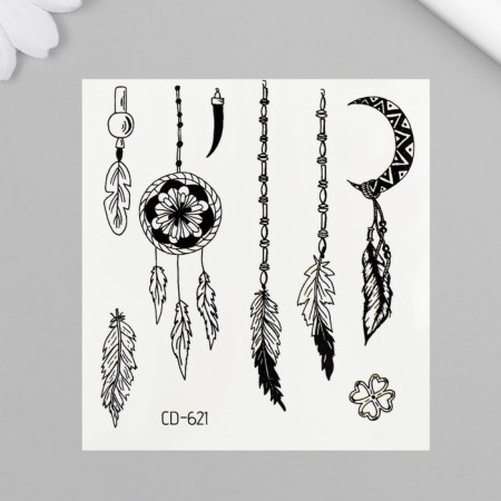Tattoo on the body Black "Sleeps of dreams with feathers" 8x7.5 cm