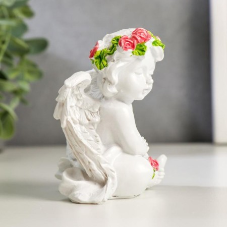 Polystone souvenir "Snowthrough angel with a rose, in a wreath of roses" MIXs 8x7.2x6 cm-2