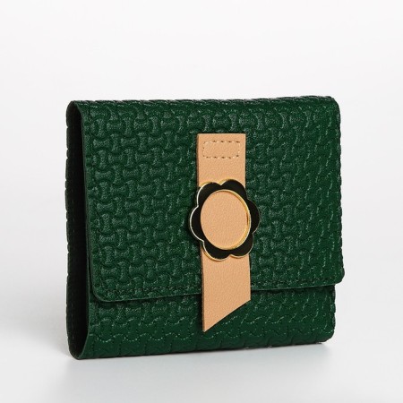 Women's wallet on the button, green color