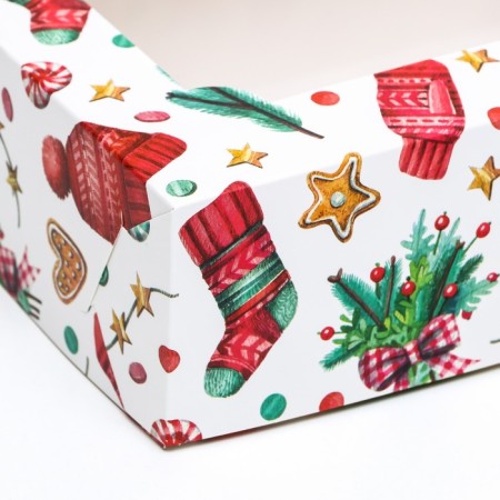 New Year. Folding box, confectionery packaging with the Window "New Year's Pattern", 25 x 15 x 7 cm-6