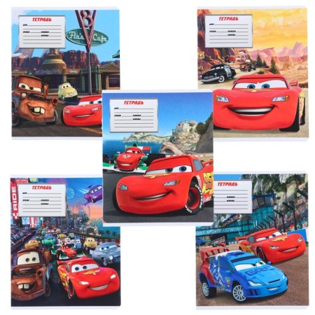 Notebook in a slanting ruler of 12 sheets, 5 types of mix, covered cardboard, cars-12